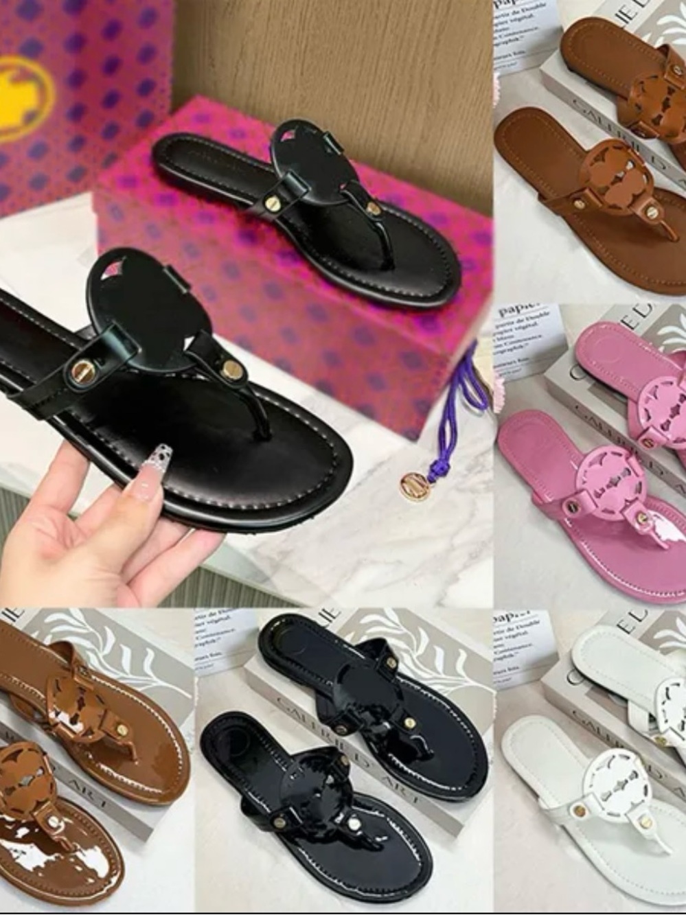 Women’s Black Leather Thong Sandals - Classic Slide